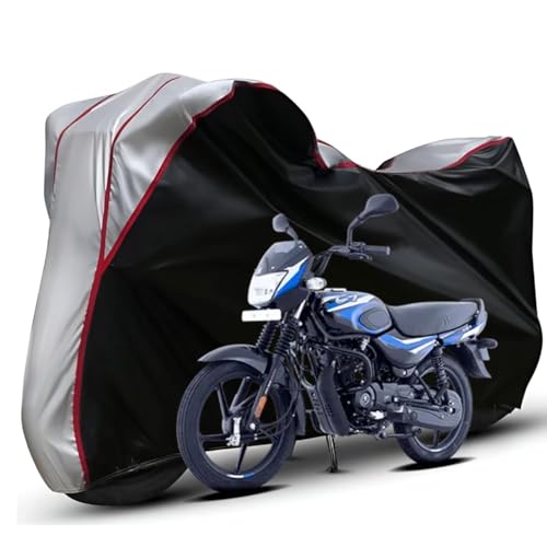Image of Waterproof Bike Body Cover Compatible with Honda Ct100 Dustproof Scratchproof - Motorcycle Cover for Two Wheeler, Outdoor Full Cover with UV, Duty, Rain Protection (Black Top Silver)