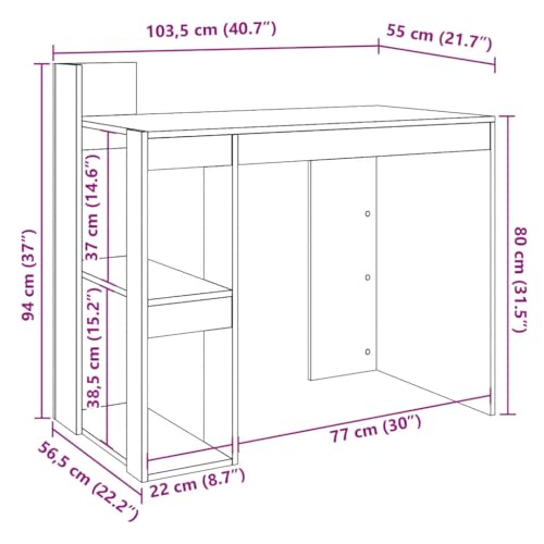 Bureau ordinateur portable chêne Sonoma compact avec rangements