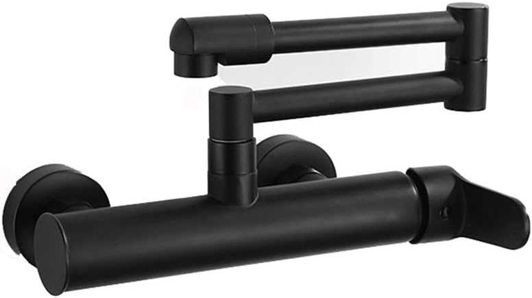 Folding Kitchen Faucet with Hot and Cold Water Brass 360° Swivel Pot Filler Faucet 2 Hole Single Handle Wall Mounted Kitchen Sink Mixer Tap,Chrome(Black)