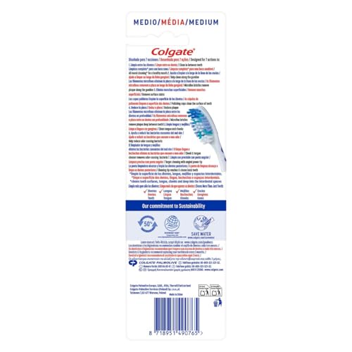 Miniatura 2 de Colgate Total Cepillo De Dientes Dureza Media, Pack 2 Uds, Limpieza Completa Y Profunda, Elimina La Placa, Limpiador De Lengua Y Mejillas, Elimina Las Bacterias Causantes Del Mal Olor