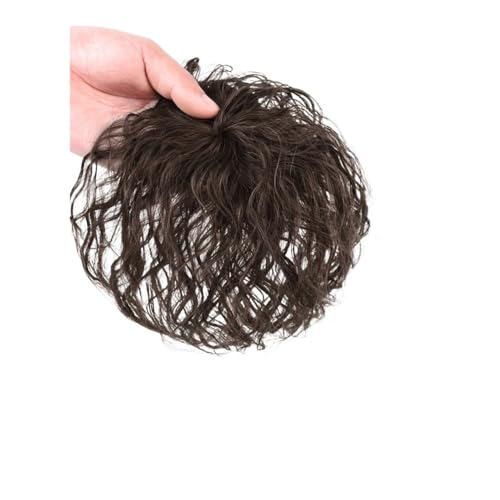 Pelucas sintéticas, rizos de aspecto natural, flequillo, postizo con 2 clips, extensiones de pelo esponjosas con clip para mujeres para uso diario (marrón negro)
