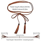DRERIO Rope Belt Skinny Tassel Belts Women's Belts Braided Waist Belt Fashion Solid Colour Boho Belt Brown Thin Ladies Belts Woven Tassel Belt for Skirt Dress Women Girl - Image 2