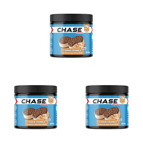 Image of Chase High Protein Peanut Butter Creamy 400g | With Isolate Whey & 120g Protein in Jar | 12g Per Serve | Cookie Crumbs Flavour with Chunks | Healthy Nut Butter Spread for Breakfast, Fitness, Gym