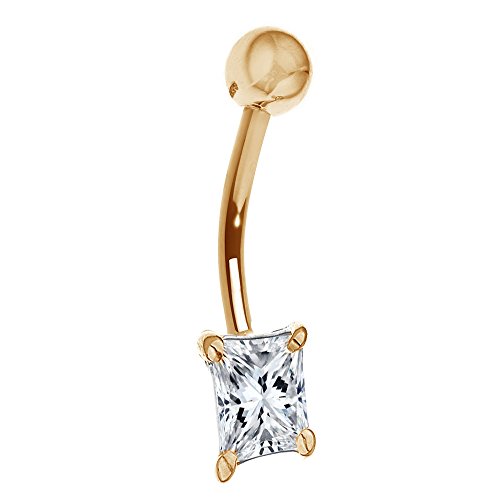 Ritastephens 14K Gold Rectangle Cubic Zirconia Belly Button Navel Ring Body Jewelry (Yellow Gold) #TOP7
