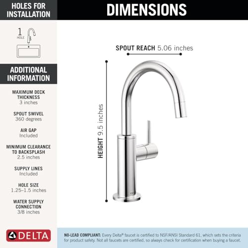 Image of Delta Contemporary Beverage Dispenser Faucet, Chrome Drinking Water Kitchen Sink Faucet, Chrome 1930-DST