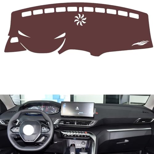 Leather Dash Board Cover mat Compatible with Peugeot 5008 2017-2019 ，Anti-Glare and dust Protector(Brown)