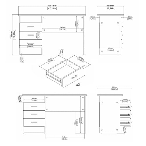 Miniatura 4 de Mesa Escritorio Para Ordenador Duero Oak Con 3 Cajones En Color Roble 121 X 49 X 73 Cm