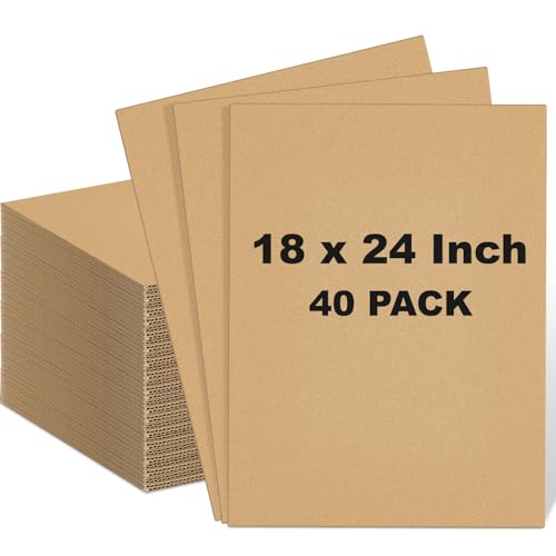 Image of Henoyso 40 Pack 18 x 24 Inch Corrugated Cardboard Sheets Flat Cardboard Sheets Packaging Inserts Flat Square Inserts Squares Separators for Shipping Packing Mailing Crafts (Brown)