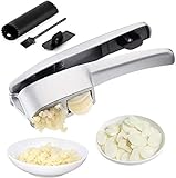 XIZHOUCUN Garlic press, 2 in 1 garlic press-dual-function garlic chopper and slicer, with garlic...