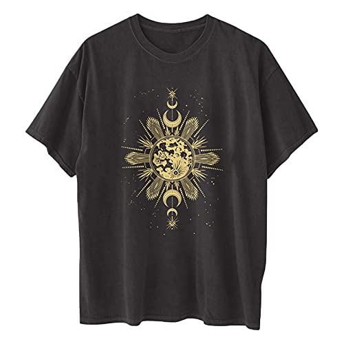 Image of Summer Y2k Tops for Womens, Casual Vintage Short Sleeve T-Shirt, Girls Oversize Loose Round Neck Elastic Tee