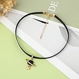 Yolev Choker Schwarz Halskette Damen Leder Goth Halskette Schwarzes Halsband Gothic Choker Halsband Kette mit Kosmischer Planet Anhänger Schmuck Lederkette Damen Mädchen Weihnachten Zubehör