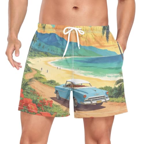 Traje de baño de secado rápido para hombre pantalones cortos de playa paisaje retro