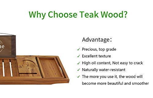 Teak Bathtub Tray, Expandable Wooden Bath Tray For Tub With Wine And Book Holder, Solid Bathroom Caddy With Free Teak Body Brush #TOP5