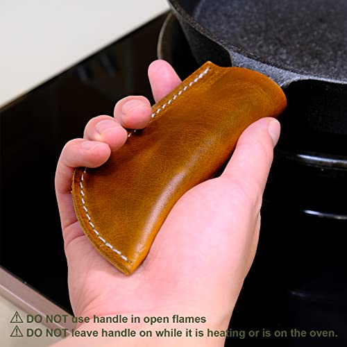 Mock St Handmade Leather Cast Iron Skillet Pan Handle Cover - Heat Resistant, Non-Slip, And Fits Most Cookware, For Your Cooking Needs - Made With Genuine Leather (Classic Leather Brown) #TOP2