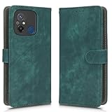 LMFULM tui pour Xiaomi Poco C55 / Redmi 12C/11A (6,71 Pouces) PU Cuir Couverture Brosses Antivol Portefeuille Coque Fermeture Magntique Support Protection Housse Retro Givr Vert