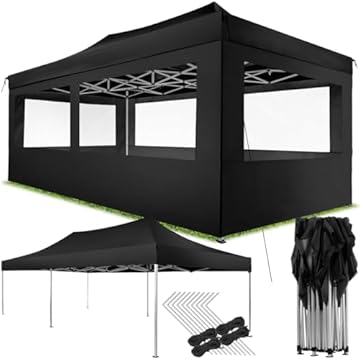 tectake® Gazebo Richiudibile Pieghevole a Fisarmonica, 6x3 m, Alluminio, 100% Impermeabile, 4 Parti Laterali, Picchetti e Sacca, Gazebo Esterno Resistente, Esterno, Bar, Struttura Resistente - Nero