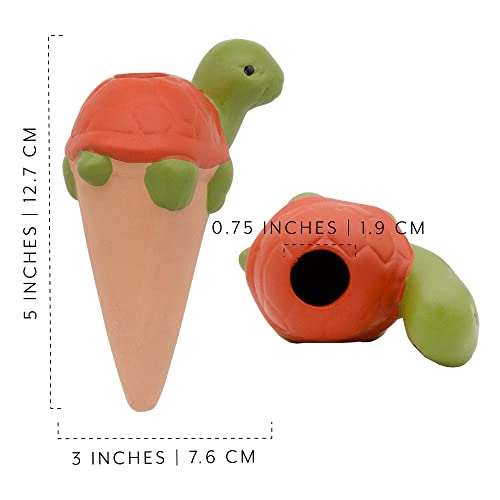 Esterno Turtle Self-Watering Spikes (3-Pack); Terracotta Clay Plant Auto-Watering Stakes, Turtle-Shaped