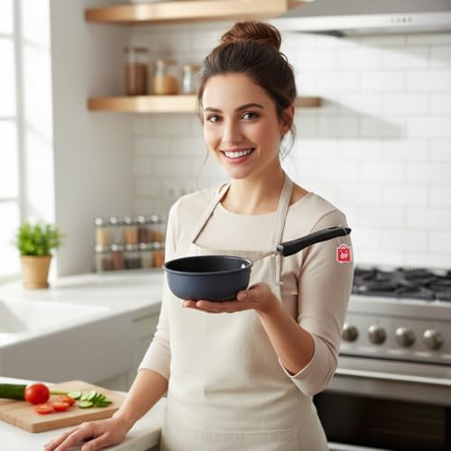 Image of Nonstick Tadka Pan, 11cm Diameter, Black, Durable, Easy-to-Clean, Perfect for Tempering, Cooking, and Sauteing