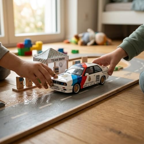 Image of 1:24 BMW M3 E30 Retro Rally Pullback Toy Car with Sound & Lights - Diecast Sports Racing Model for Kids & Collectors (Random Color)[Pack of 1]