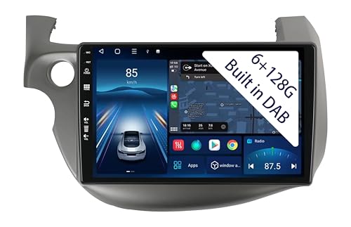 【6+128GB Dab Integrado】 Autorradio Android 15 de 10.1 Pulgadas para Honda Fit Jazz 2007-2014 Carplay Radio Car Play inalámbrico GPS Auto Navi Pantalla Navegación Reproductor Estéreo Pantalla táctil