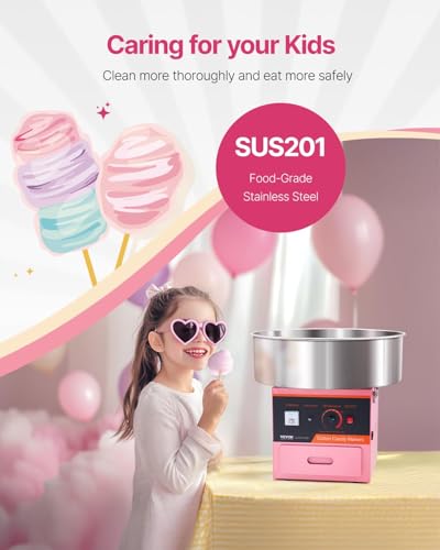 Foto von VEVOR Elektrische Zuckerwattemaschine 1000 W, Kommerzielles Zuckerwattegerät mit Edelstahlschüssel, Zuckerschaufel und Schublade, Perfekt für Zuhause, Kindergeburtstag, Familienfeier, Rosa