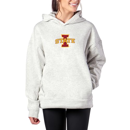 Northwest NCAA Iowa State Cyclones Women's Pullover Hoodie with Zipper Pockets, Long Sleeve Hooded Sweatshirt, Lightweight Casual Top, Heather Grey, Medium