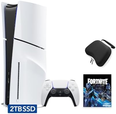 PlayStation 5 Slim Upgraded 2TB Disc Edition Fortnite Cobalt Star Bundle with Wireless Controller and Controller Case - White, Slim PS5 2TB PCIe SSD Gaming Console with Disc Drive : Video Games