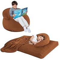 COMAX Bean Bag Chair for Kids, Convertible Toddler Beanbag Bed Corduroy, Children Bean Chair Stuffed to Floor Mattress with Filler, Orange