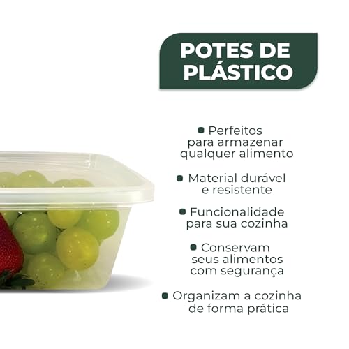 Conjunto 12 Potes Retangulares de Plástico Transparente 1500ml/1,5L - Kit de Vasilhas para Alimentos