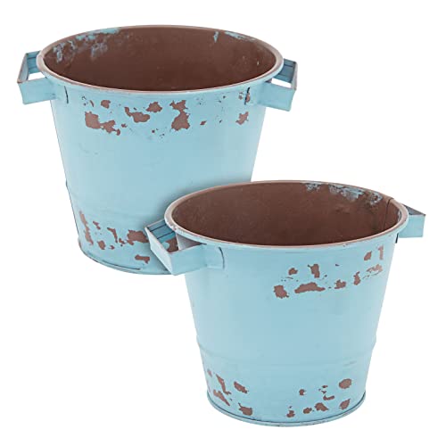 4 Pack Small Galvanized Buckets With Handles, Blue Metal Tin Planters For Plants, Flower Pots (5 X 4 Inch) #TOP7
