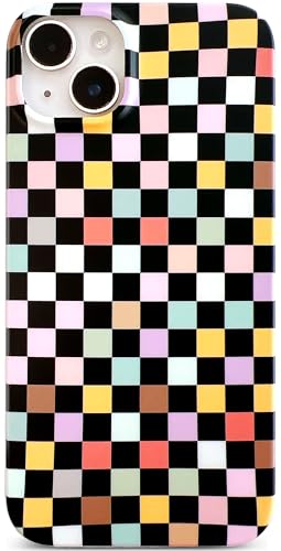 Qokey for iPhone 14 Plus & 15 Plus Case Classic Colorful Checkerboard, 6.7"