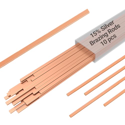15% Silver Brazing Rods AWS BCuP-5 10 Sticks Silver Solder Phos Copper Brazing Alloys Flat Welding Rods 0.050x1/8x10 for Air Conditioning Refrigerator Cold Storage and HVAC Units