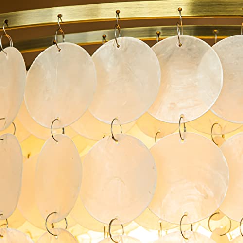 ALOADECOR Coastal Natural Capiz Shell Tiered Flush Mount Ceiling Light with Antique Gold Metal Unique Tiered Seashell Close to Ceiling Lamp for Dining Room Living Room (W 24") - Image 6