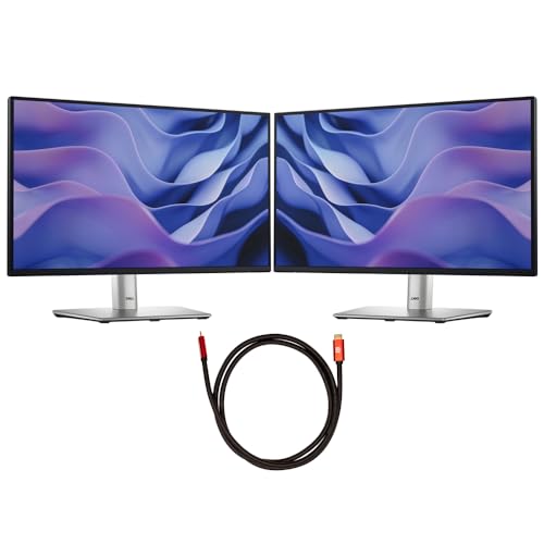 Image of Dell DELL-P2225H 22 inch Full HD 100Hz 16:9 1ms IPS Monitor Black and Silver 2 Pack Bundle with Deco Gear 6FT Universal 4K HDMI 2.0 Cable with 28AWG Pure Copper Conductors