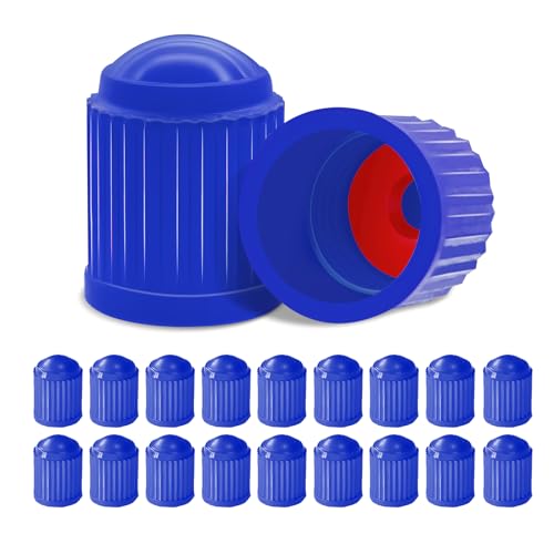 Surosha 20PCS Tire Valve Stem Caps, Car Wheel Tire Valves Caps, Plastic Valve Stem Caps with O Rubber Seal, Airtight Seal Heavy Duty Dustproof Tire Valve Stem Covers for Car Truck Bike (Blue, 20PCS)
