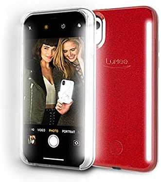 LuMee Duo Phone Case, Red Glitter | Front & Back LED Lighting, Variable Dimmer | Shock Absorption, Bumper Case, Selfie Phone Case | iPhone XR Only