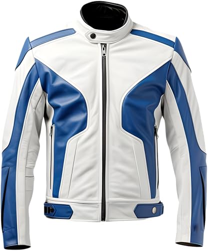 Motorcycle Jacket, Blue and White, Armored, Zip Front (US, Alpha