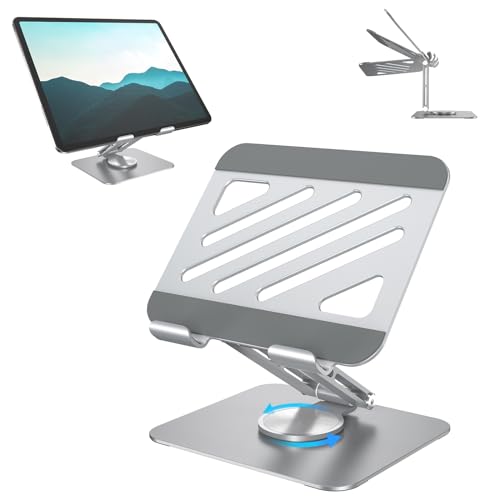 POPOACTI Tablet Stand, Metal Carbon Steel Tablet Stand,Stable and 360° Rotatable Base, Adjustable Tablet Holder, Compatible with 4.7"-11.0" iPad/Mini/Pro/Air More (Silver)