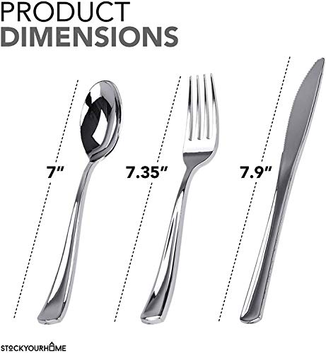 Stock-Your-Home-125-Disposable-Heavy-Duty-Plastic-Forks-Fancy-Plastic-Silverware-Looks-Like-Real-Cutlery-Utensils-Perfect-for-Catering-Events-Restaurants-Parties-and-Weddings-Silver