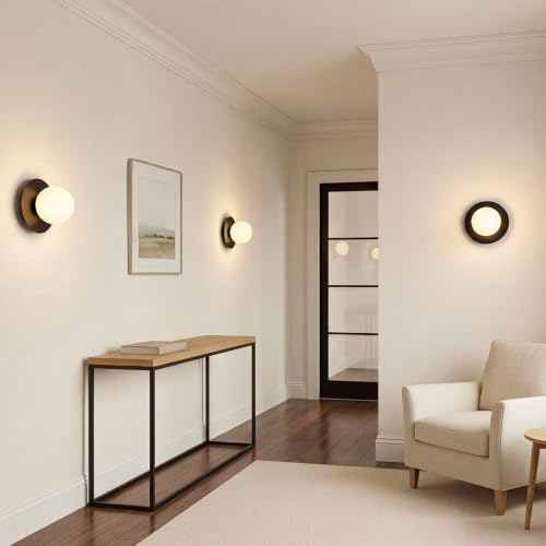 Image of Mid-Century Wall Sconces Ceiling Light Fixture,Black 2 Pack | Modern Globe Sconces Indoor Hardwired Wall Lights for Hallway Office Porch Bedroom Living Room Stairway
