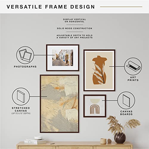 Image of MCS Gallery Wooden Frame for Canvas, Art Boards, Photos and more, Walnut, 16x20 with 11x14 Mat