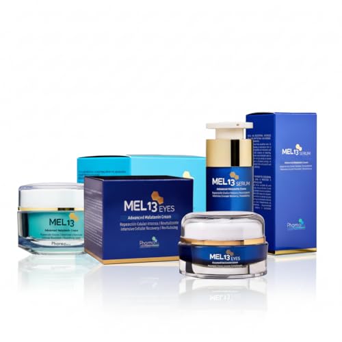 Pharmamel | Pack Antiage MEL 13 | Crema Facial, Contorno de ojos antiarrugas, Serum facial | Con melatonina, Ácido Hialurónico y coenzima Q10