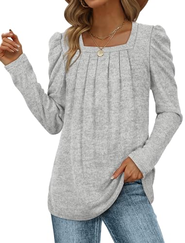 Weeso Puff Sleeve Sweaters For Women Square Neck Fall Clothes For Women 2024 Light Grey L thumb #1