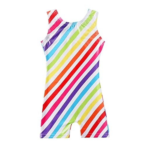 HOZIY Gymnastics Leotards with Shorts for Girls Toddlers Kids Biketard Tumbling Outfits Sparkle Unicorn Leopard Galaxy 6-7 Years B Rainbow Stripe