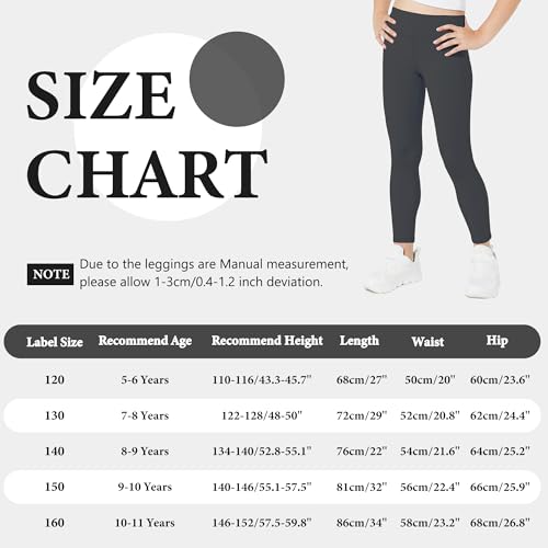 JinBei Mädchen Leggings mit 2 Taschen Sportleggings Hohe Taille Elastisch Sportkleidung Kinder Atmungsaktive Lang Sporthose Gymnastikhose für Jogging, Training für 8-9 Jahre, GR.134-140, Schwarz