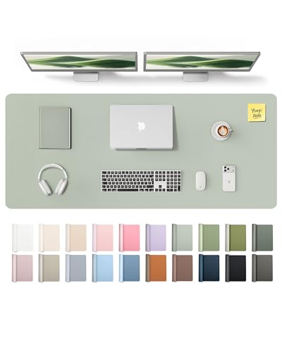Image of YSAGi Leather Desk Pad Protector, Office Desk Mat, Large Mouse Pad, Non-Slip PU Leather Desk Blotter, Laptop Desk Pad, Waterproof Desk Writing Pad for Office and Home (Grayish Green,55 inch x 17.2 inch)