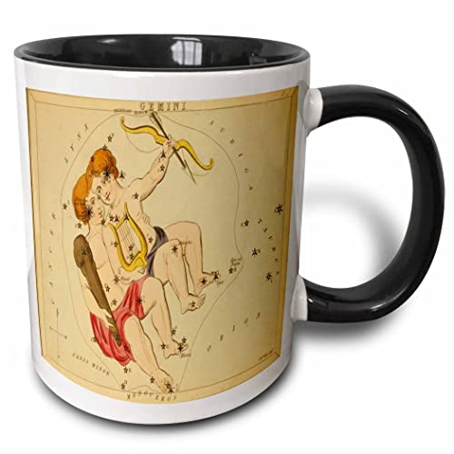 3dRose Print of Vintage Gemini Astrological Sign 11oz Two-Tone Black Mug