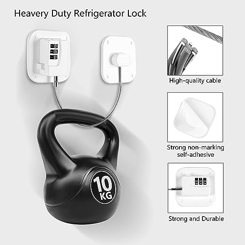 Refrigerator Lock, Heavy Duty Fridge Lock, Combination Lock for Refrigerator Cabinets, Drawers, Safety, Easy Install No Keys Needed (White-1Pack) - Image 4