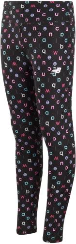 New Balance Girls' Active Leggings - 2 Pack Full Length Performance Yoga Pants (7-16), Size 10-12, Black/Grey Multi #TOP3