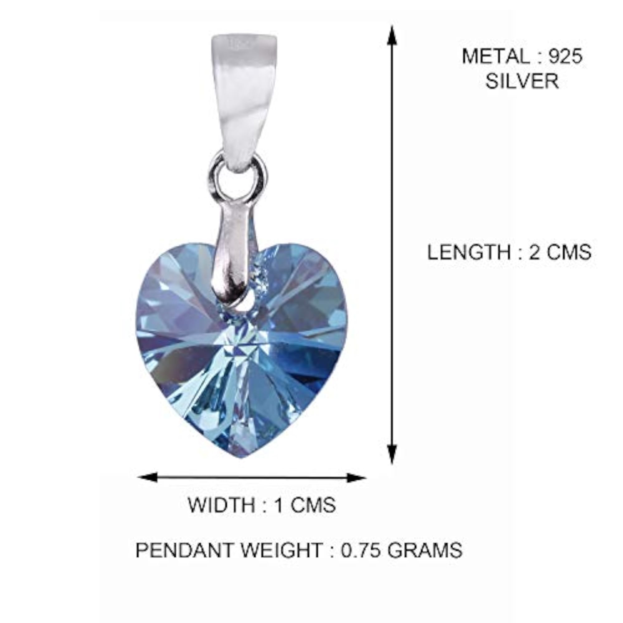 Women's 925 Silver BIS Hallmarked Heart Pendant Chain, Blue